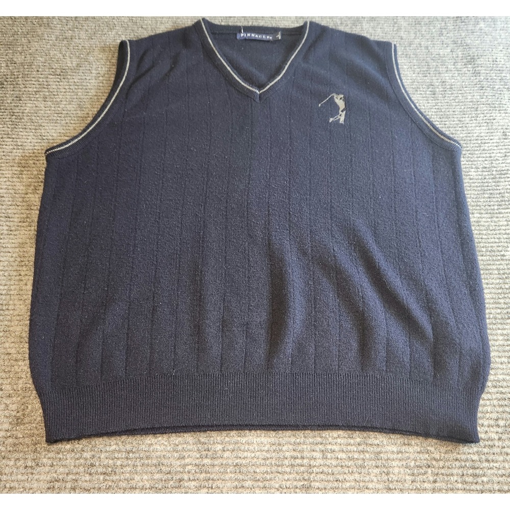 Pinnacle Mens Navy Blue V-Neck Golf Sweater Vest Embroidered Logo Large USA